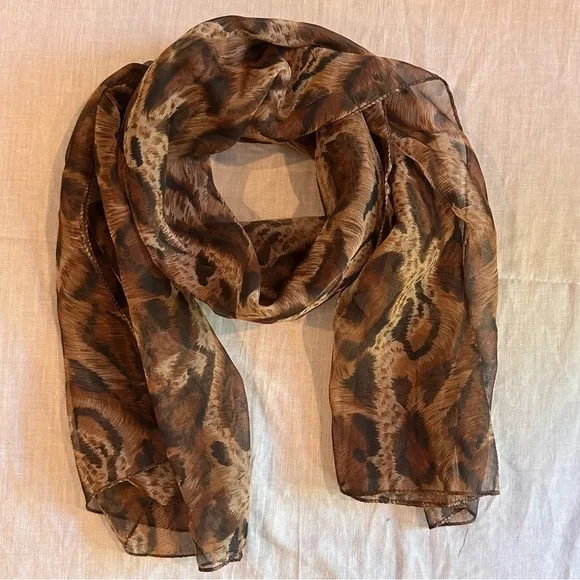 Leopard Print Sheer Scarf 52x20 – Lightweight Animal Print Wrap Accessory - Picture 5 of 5